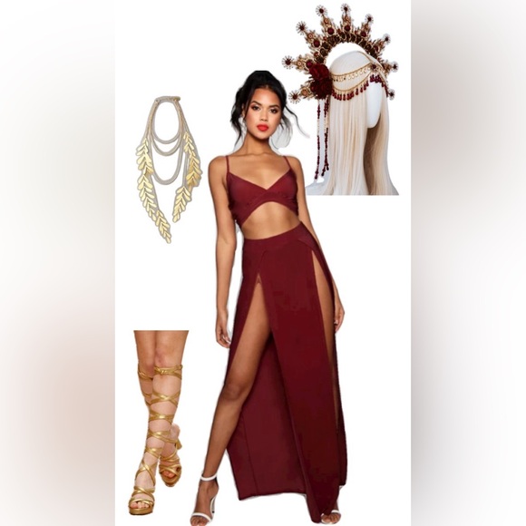 Slinky Bralet & Split Maxi Skirt Co-ord in Brick - Picture 2 of 10